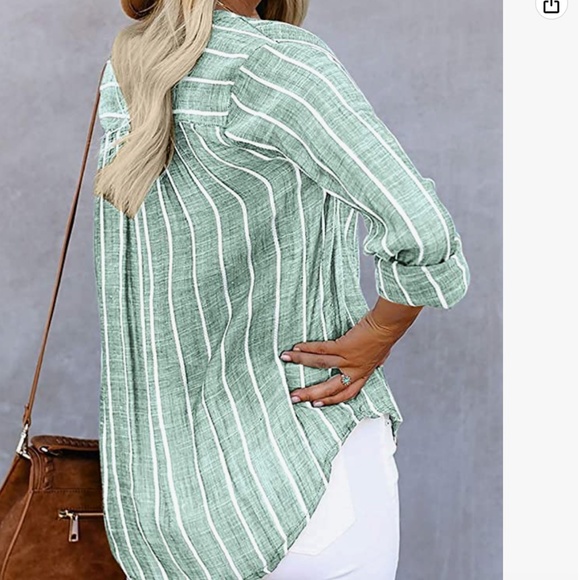 Yidarton striped cool sage Tunic Shirt. - Picture 2 of 11